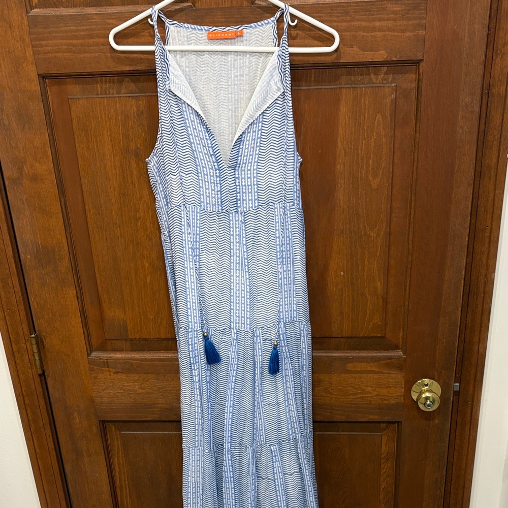 Oliphant Blue and White Striped Maxi Dress large L